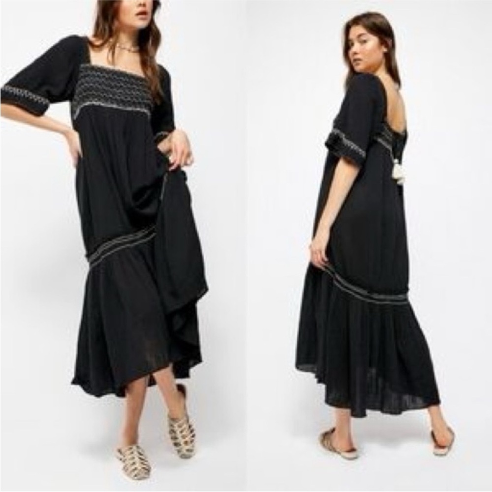 Free People I’m the One Dress. Black/grey with white stitching. Short sleeve.